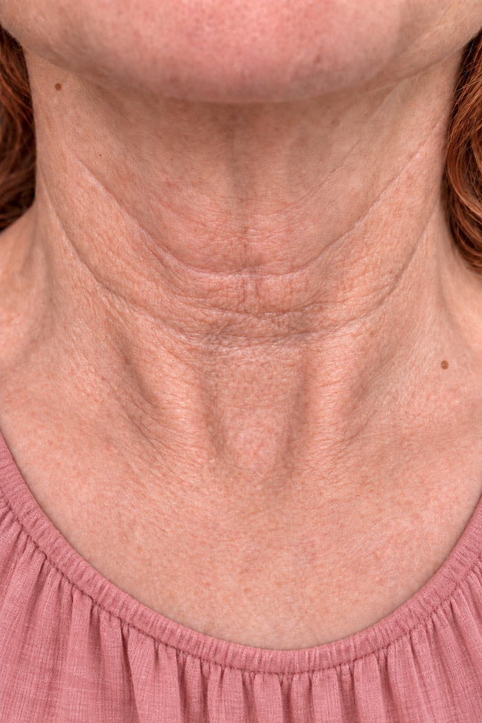 A woman's neck and jawline before the first application